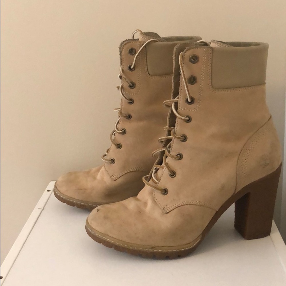Tan timberland high heel boots
